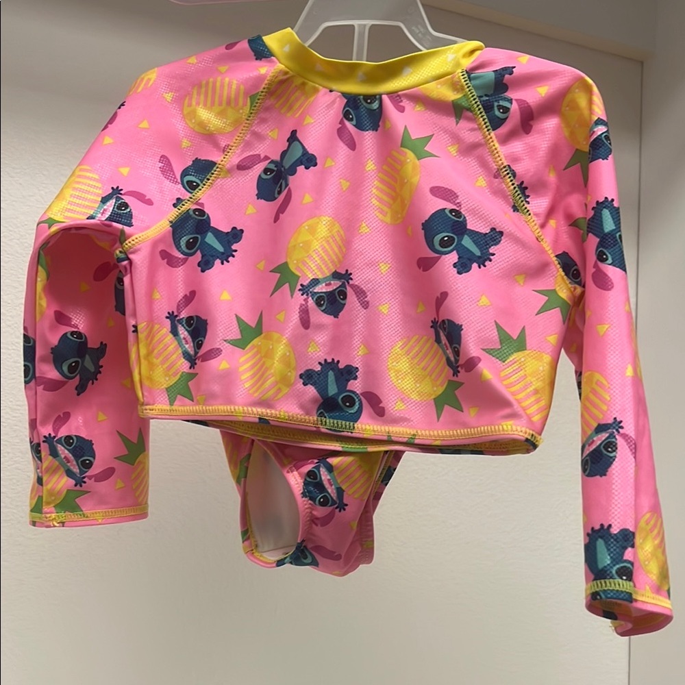 Disney Pink and Yellow Kids Swim Rashguard Set Bikini